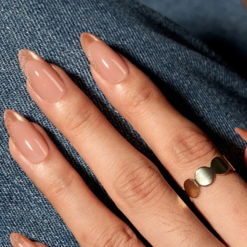 

24Pcs Fake Nails Champagne French Cat-Eye Nude Long Almond Shape Press-On Nail Tips Perfect Gift for Women and Friends