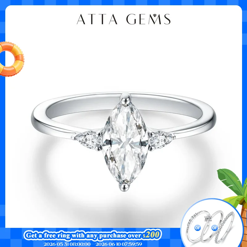 

ATTAGEMS 2023 Marquise 1CT Moissanite Ring Real 925 Sterling Silver Rings for Women Men Anniversary Fine Jewelry Wedding Gift