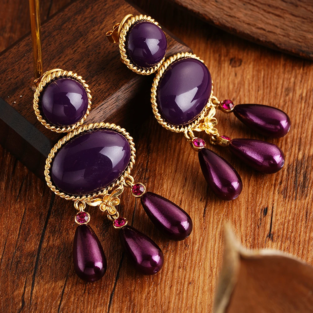 New Flash Resin Purple Earrings For Women Crystal Drips Pendant Colorful Party Statement Jewelry Accessories Gift