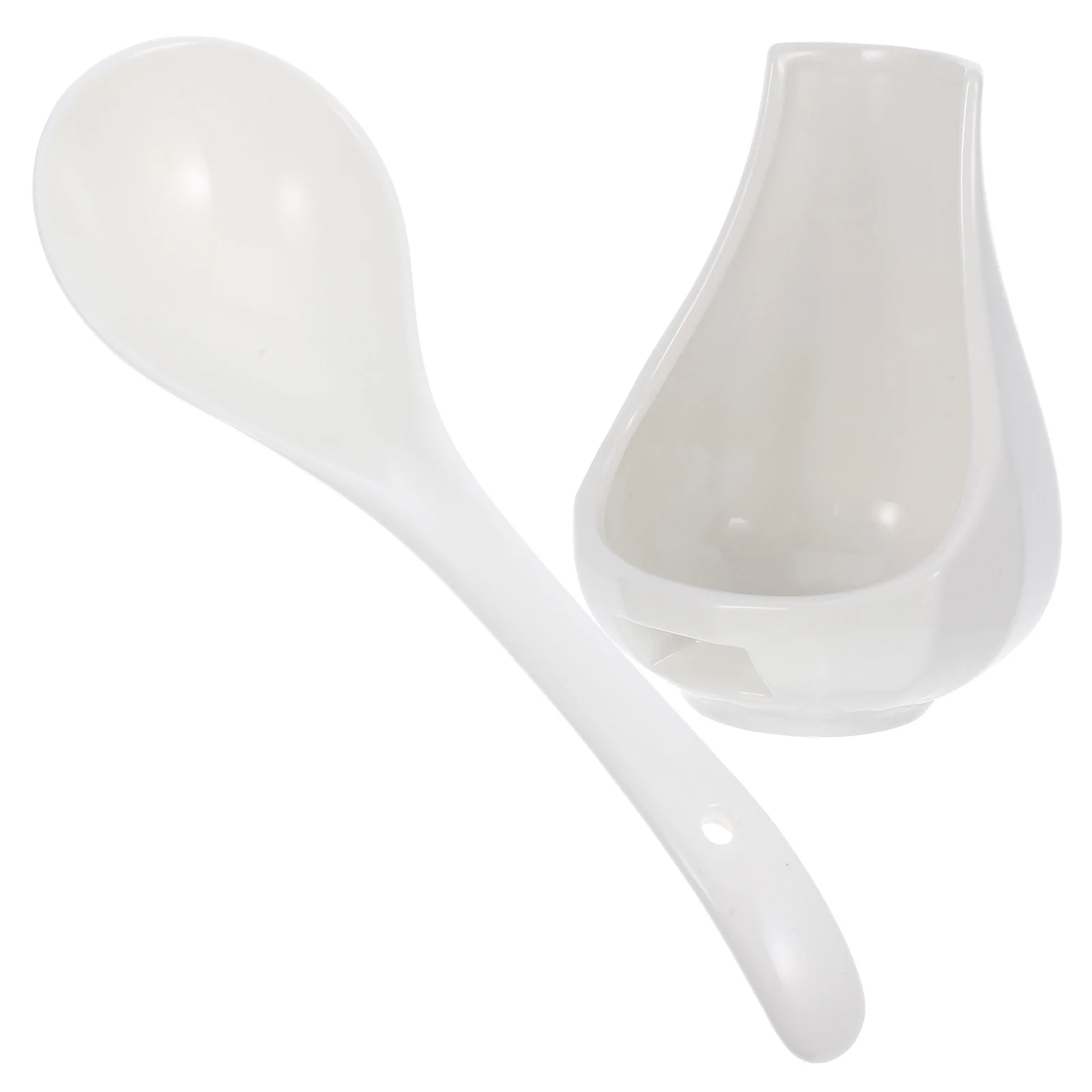 

Ceramic Large Soup Spoon Set with Rest Delicate Utensil Holder for Clean Elegant Eating Environment Home Party Dining Decor