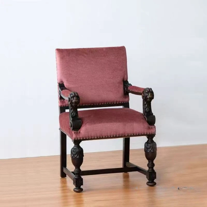 Solid wood carved sofa chair classic color distressed printed court lounge chair