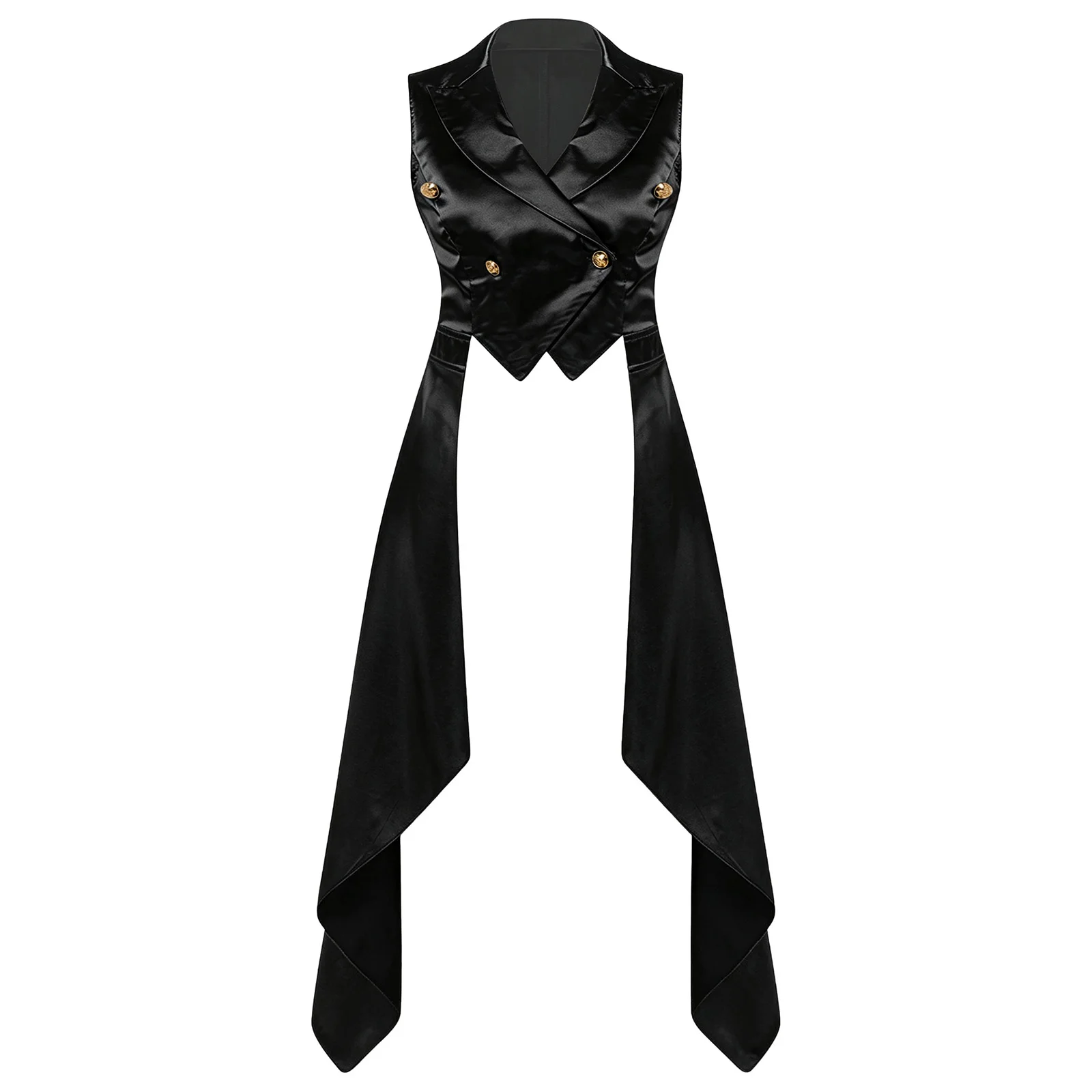 Womens Victorian Waistcoat Sleeveless Satin Tailcoat Lapel Collar Irregular Hem Vest Jacket for Dark Fairy Tale Cosplay Party