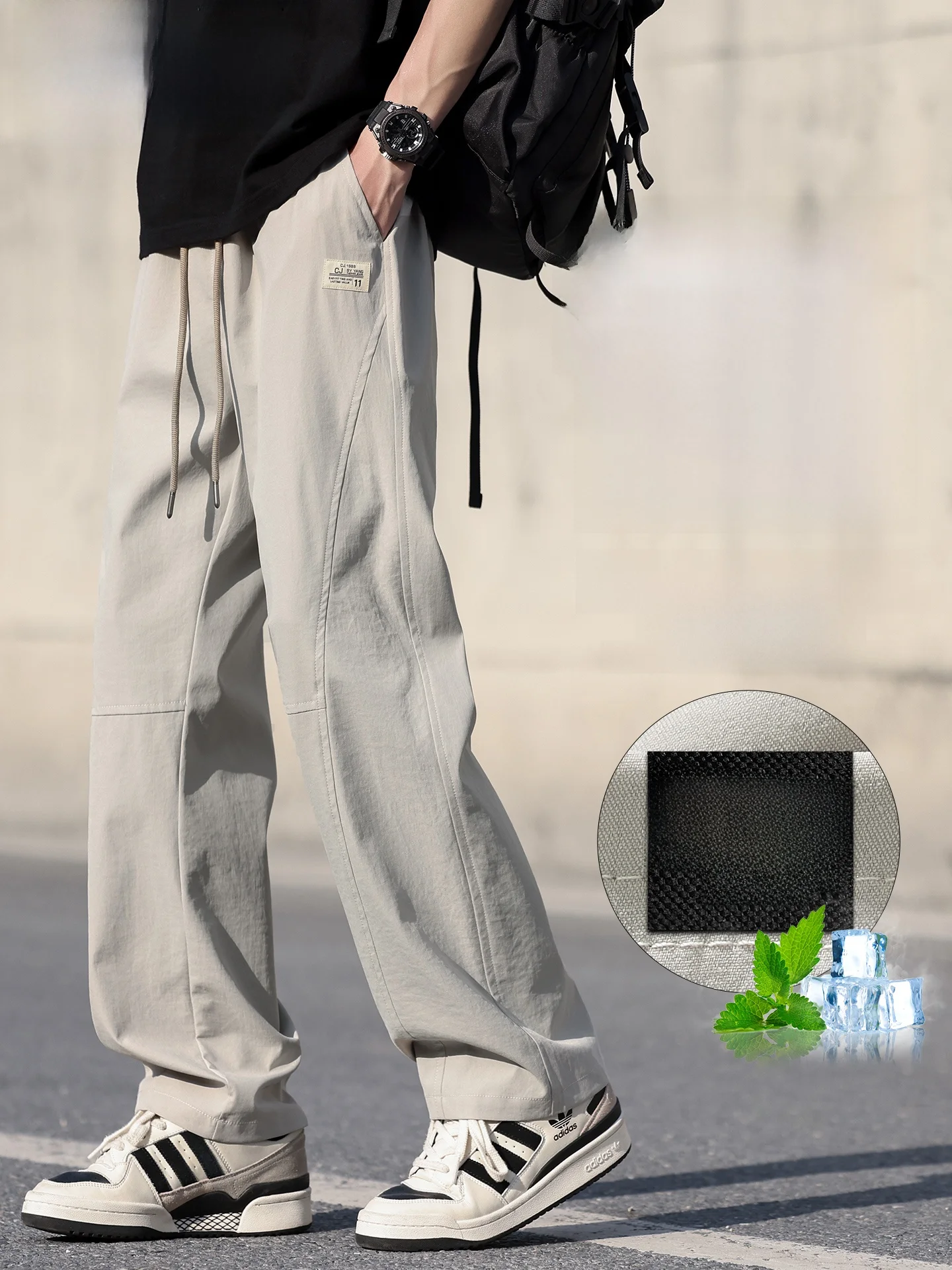 

American Sle Ice Silk Casual Pants Men's Summer Thin Faion Loose Straight Cut Qui Dry Sports Men's Pants