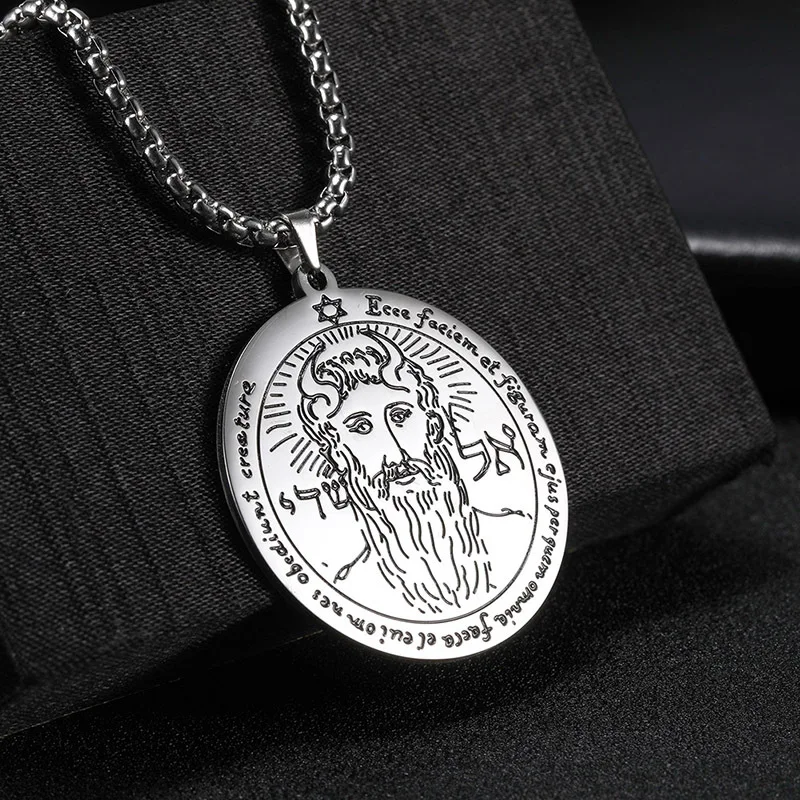 Nordic fashion trend titanium steel jewelry laser marking Solomon round brand pendant stainless steel necklace