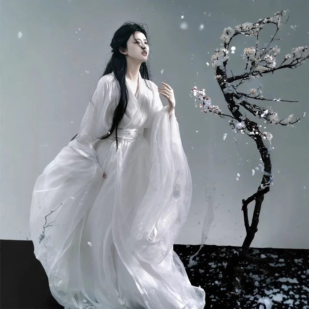 

Одежда Wei Han, супер этитериальный и струящийся древний костюм с вышивкой, двухслойный воротник, прямой шикарный крутой цветок сливы