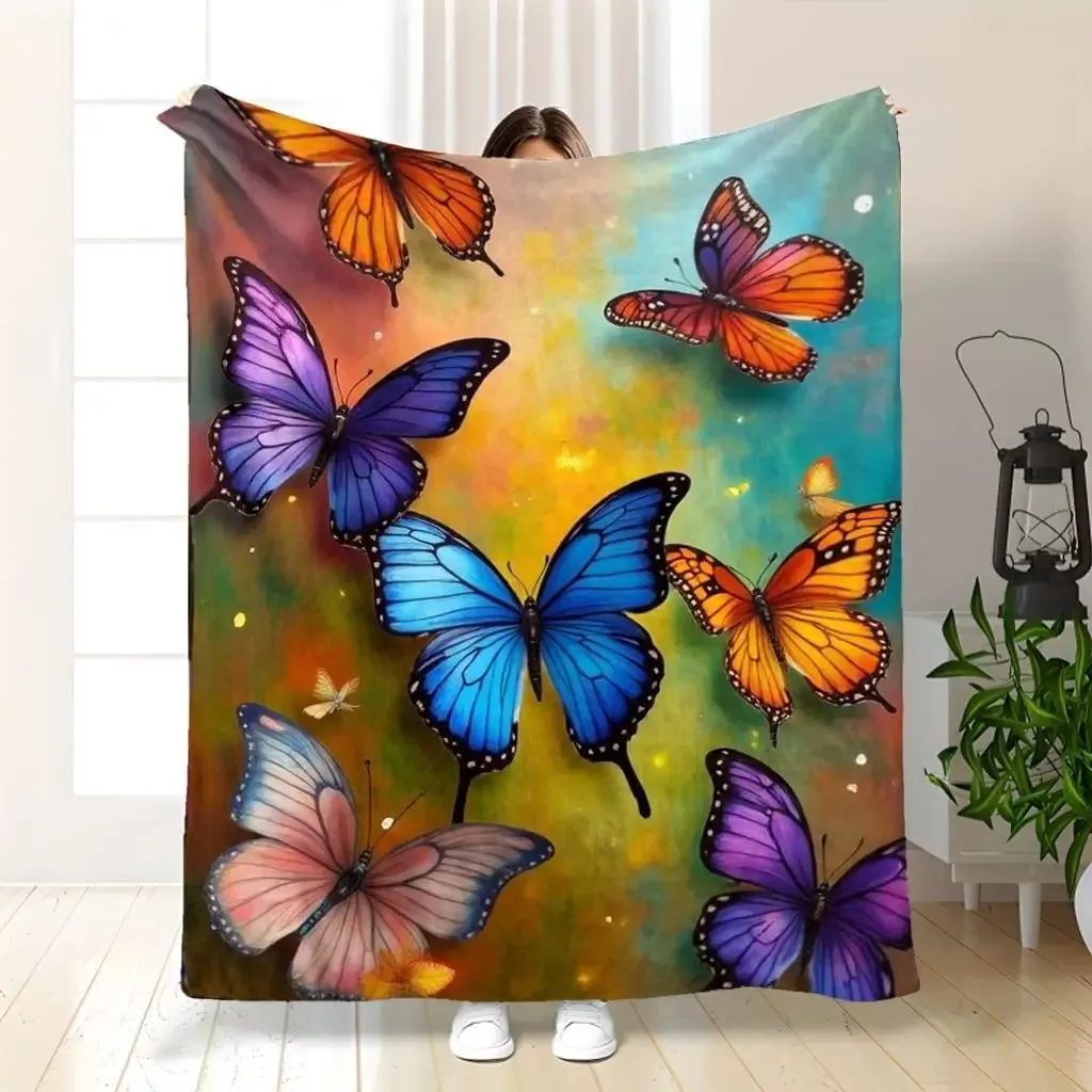 

Vibrant Butterfly Blanket - All-Season Soft Black Flannel Throw