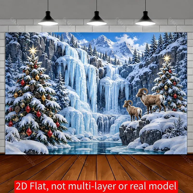 VIKAMA Santa Flying Mountains Tapestry, Christmas Eve Reindeer Sleigh Moon, Xmas Wall Hanging for Bedroom Home Decor