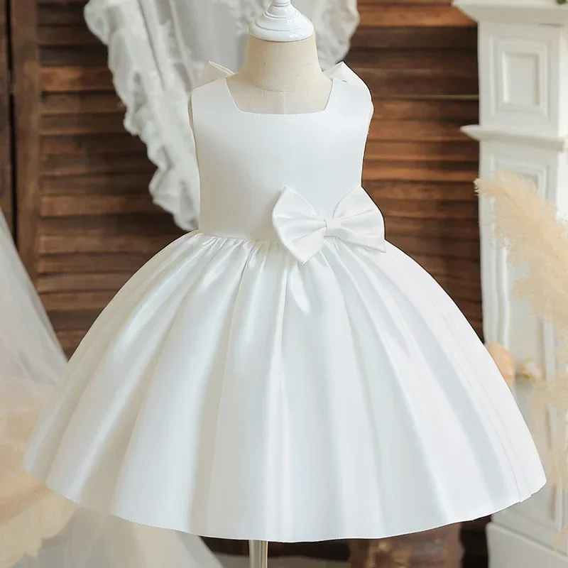 Baby Girls Birthday Party Baptism Princess Dress Big Bow Sweet Solid Color Elegant Dress Baby New Year Christmas Party Clothes