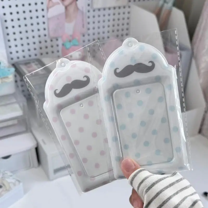 Polka Dot Mustache Print Card Holder PVC Kpop Idol 3 Inch Photocard Meal Card School ID Card Storage Display Pendant