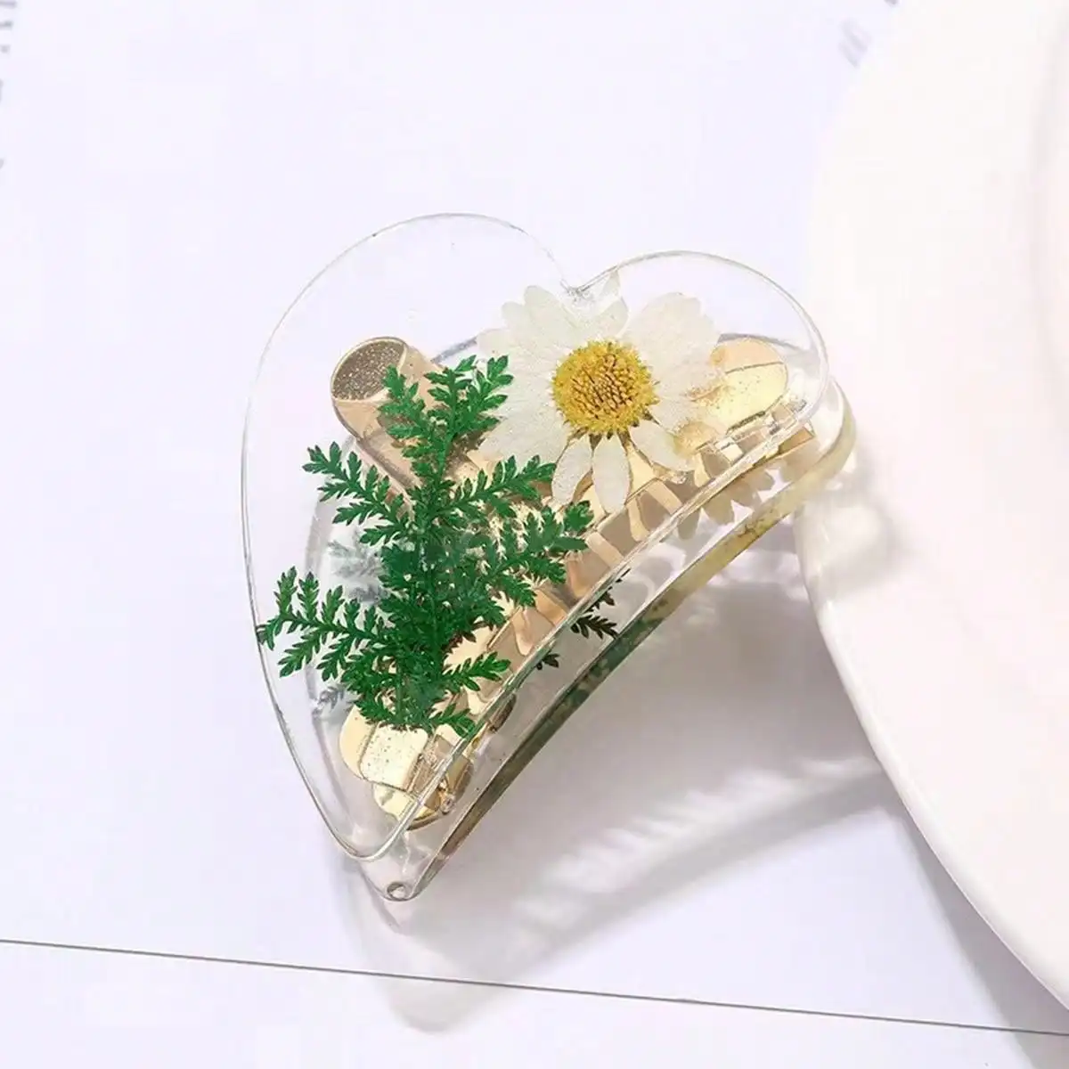 1pc Drip Glue Genuine Flower Dried Flower Premium Alloy Hair Clip Fresh Natural Transparent Crystal Shark Clip