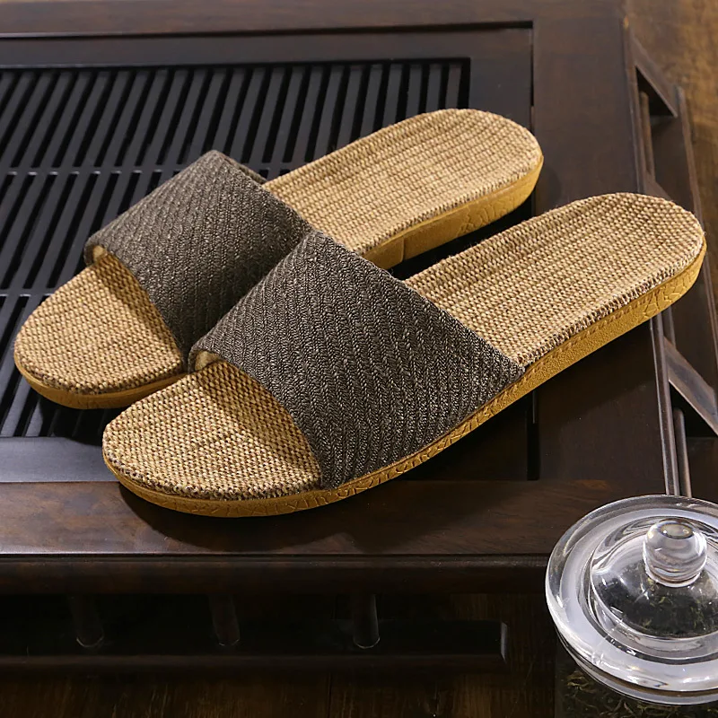 New Home Couple Slippers Cotton Linen Slippers Anti-slip Men and Women\'s Thick Soles In Summer