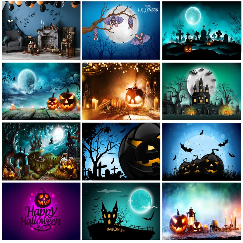 

Halloween Backdrop Pumpkin Lantern Castle Forest Moon Tombstone Baby Photography Background For Photo Studio Props 21802 WS-02