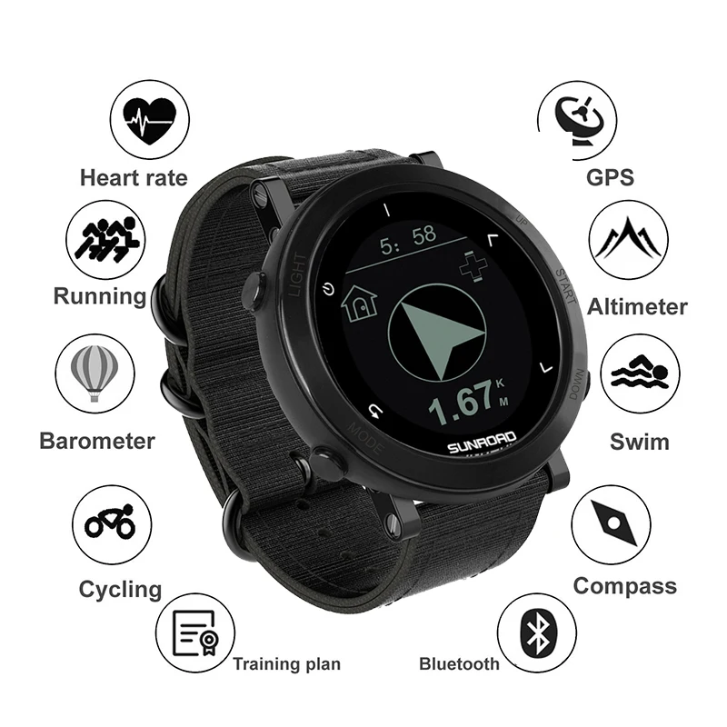 

Sunroad GPS Sports Smart Watches Digital With Altimeter Compass Barometer Waterproof 100m Fitness Tracker Cycling Mountaineering