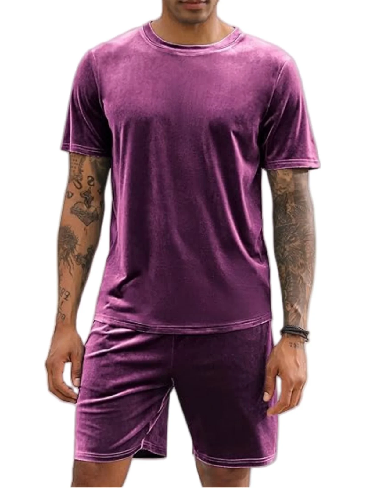 Men 2025 new Derong fashion leisure travel summer solid color short sleeve shorts tracksuit