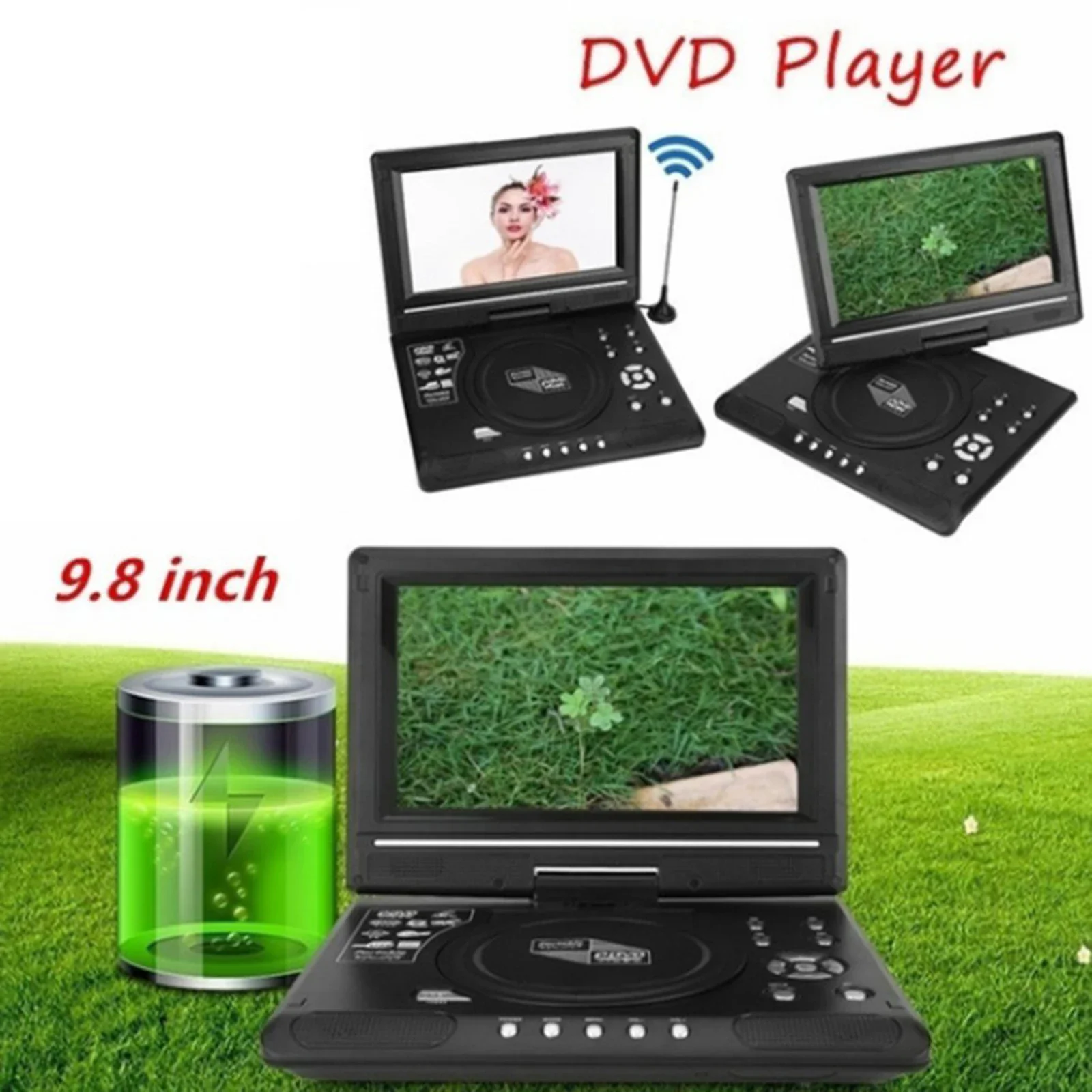 9.8 Inch16:9 Widescreen 270° Rotatable LCD Screen Home Car TV DVD Player Portable VCD Compact Disc MP3 Viewer with Game Function images - 6