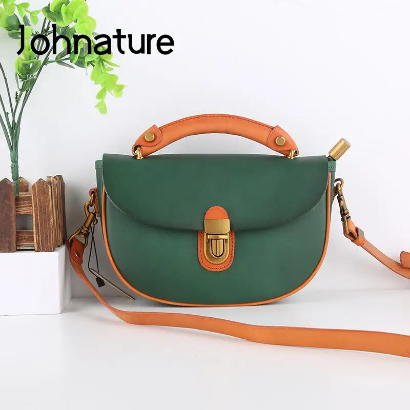 

Johnature Retro Handbag Genuine Leather Women Bag 2024 New Simple Nature Soft Cowhide Leisure Shoulder & Crossbody Bags