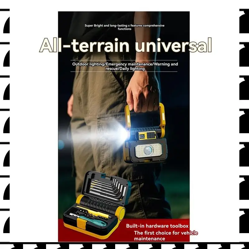 

A44U Solar Power LED Flashlights Multifunctional Portable Light Rechargeable Camping Work Light Built In Hardware Tool Box