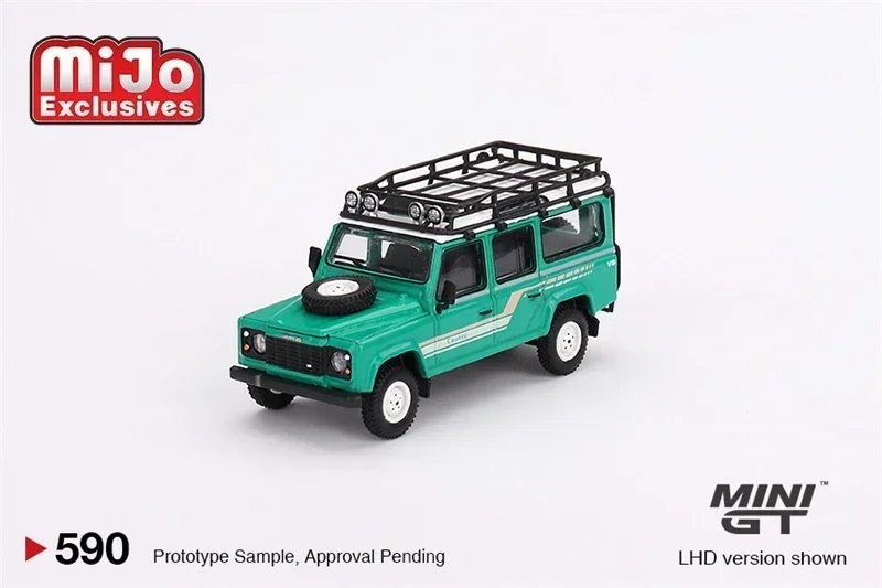 MINI GT Mijo Exclusives 1:64 Land Rover Defender 110 1985 County Station Wagon Trident Green Model Car