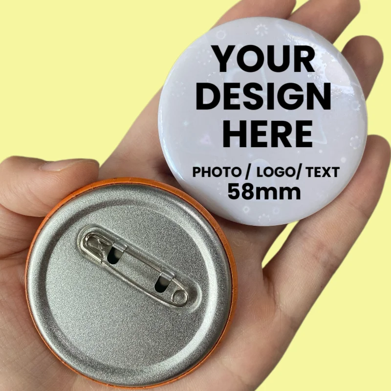 Custom Pins 58mm Customized Personalized Tinplate Enamel Pins Creativity Printed Pictures Text Metal Lapel Badges Brooches Gift