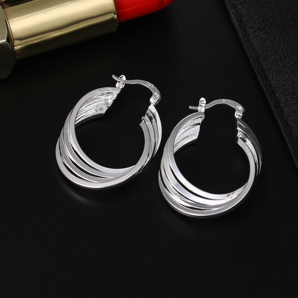 

Hot Selling High Quality 925 Sterling Silver Earrings Fashion Jewelry For Woman Retro Circle Earrings Party Christmas Gifts