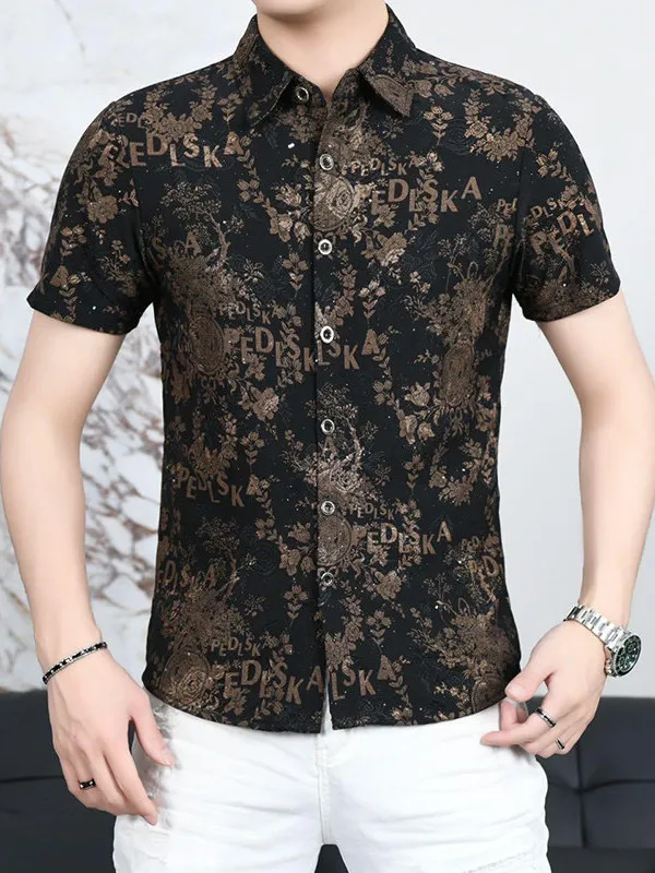 

Модная мужская рубашка с коротким рукавом, летняя, приталенная, с вышивкой и принтом, повседневная, из смесового полиэстера со спандексом, прохладная, комфортная.