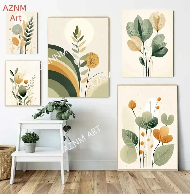 Small and Fresh Home Decorations Abstract Geometry of Branches and Leaves Pictures Wall Decoration Tropical Plants Room Decor