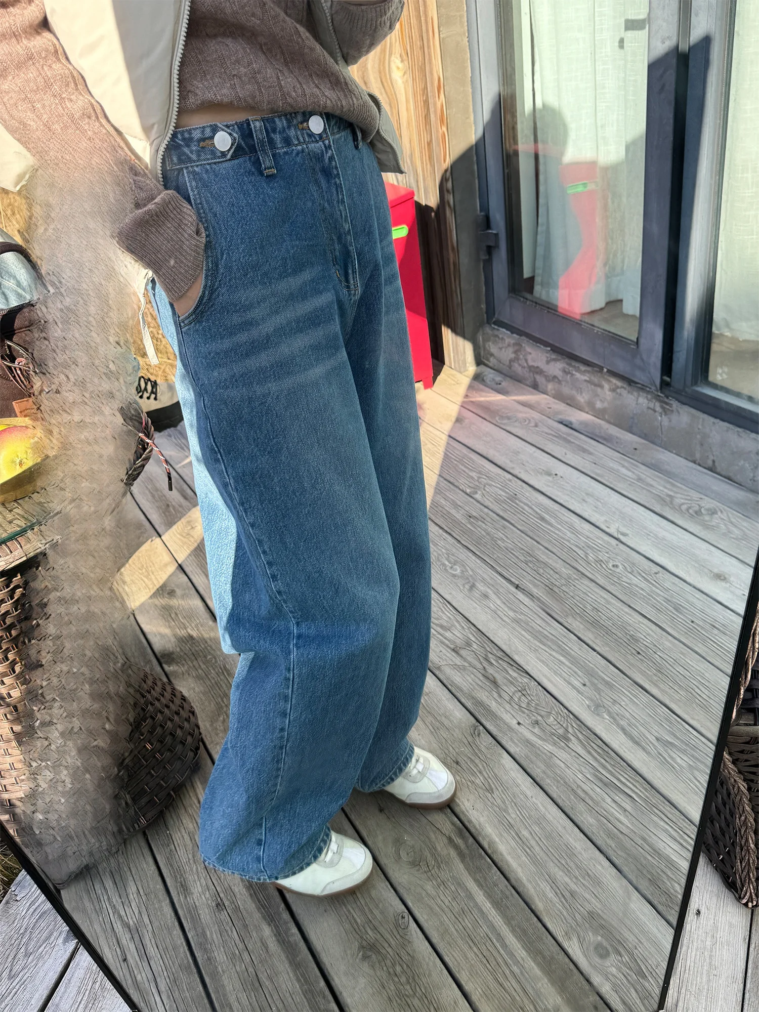 

Свободные повседневные синие джинсы, женские зимние модные корейские прямые брюки, удобные дышащие хлопковые джинсовые узкие брюки