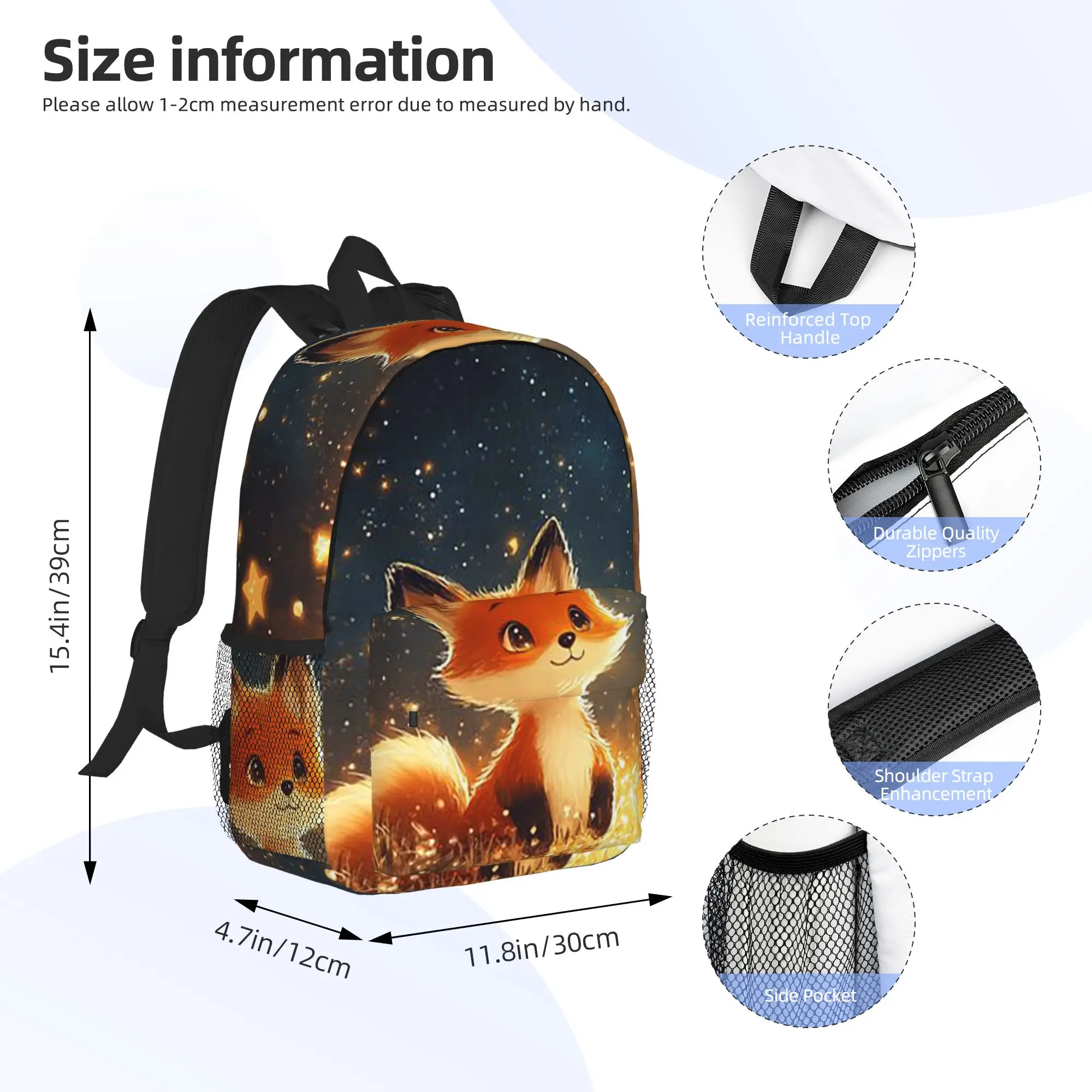 Fox In The Forest And Dots Of Starlight Backpack Hot Sale Daypack Boys Girls BookBag Shoulder Bags for Men Women School Bag
