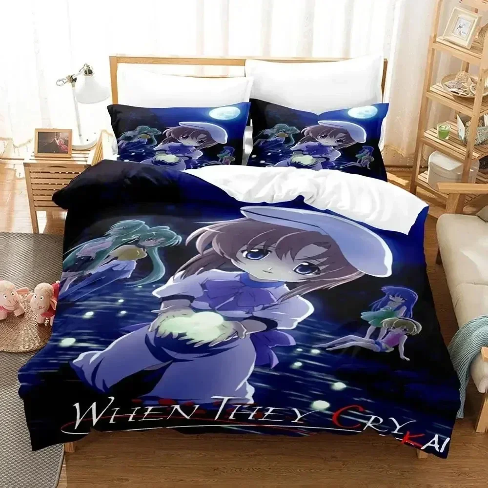 

3D Anime Higurashi When They Cry Bedding Set Printed Bed Set With Pillowcase Duvet Cover Soft Queen King Size Bedclothes Home