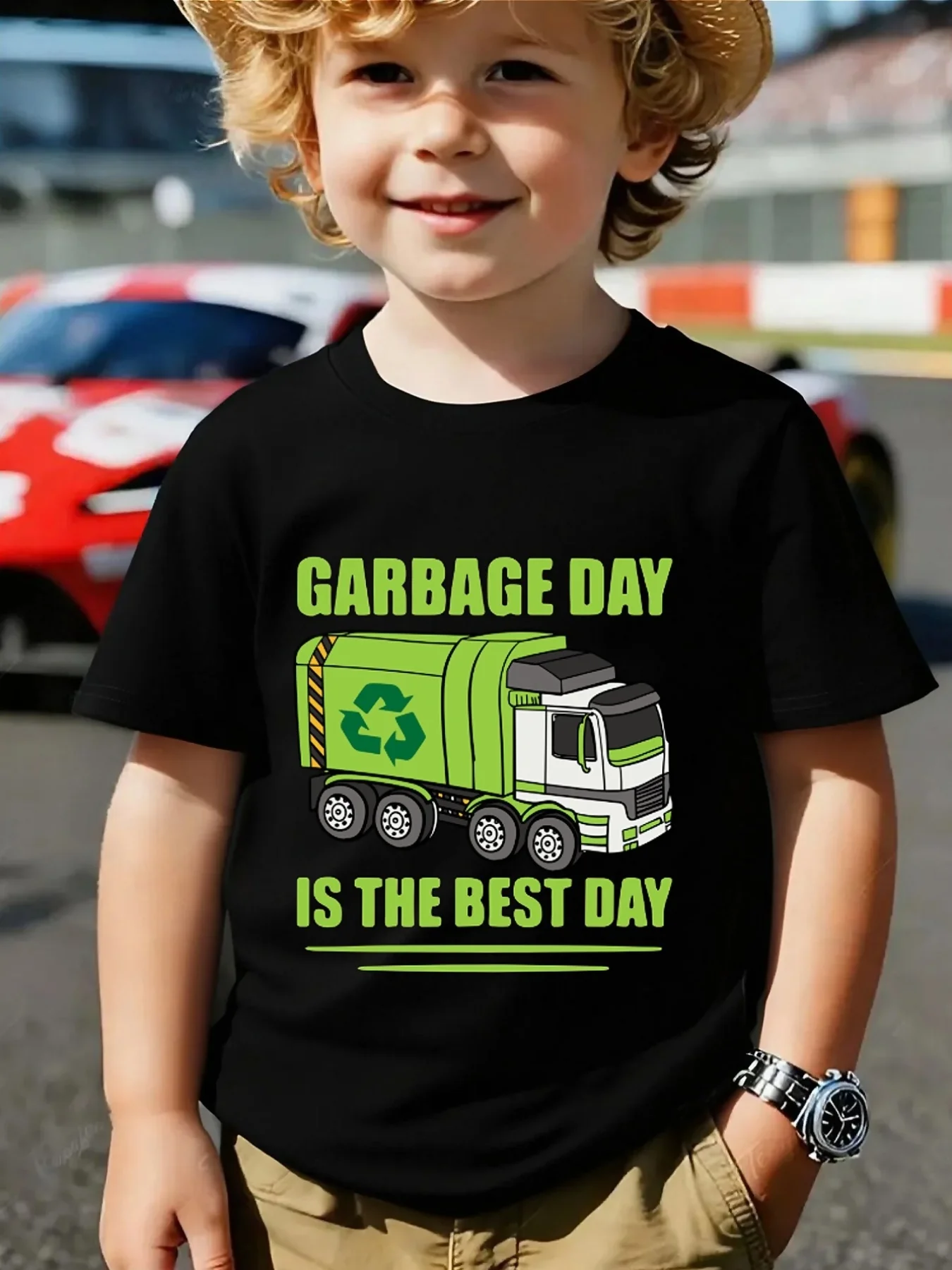 Garbage Day Is The Best Day Recycling Truck Graphic Family Matching T Shirt Boys Girls Short Sleeve Summer Crew Neck Casual Tops