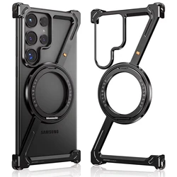 Z Shape Metal Frame Phone Case For Samsung Galaxy S24 Ultra Luxury Metal Frame With Magnetic Bracket Cover For Samsung S24 Ultra