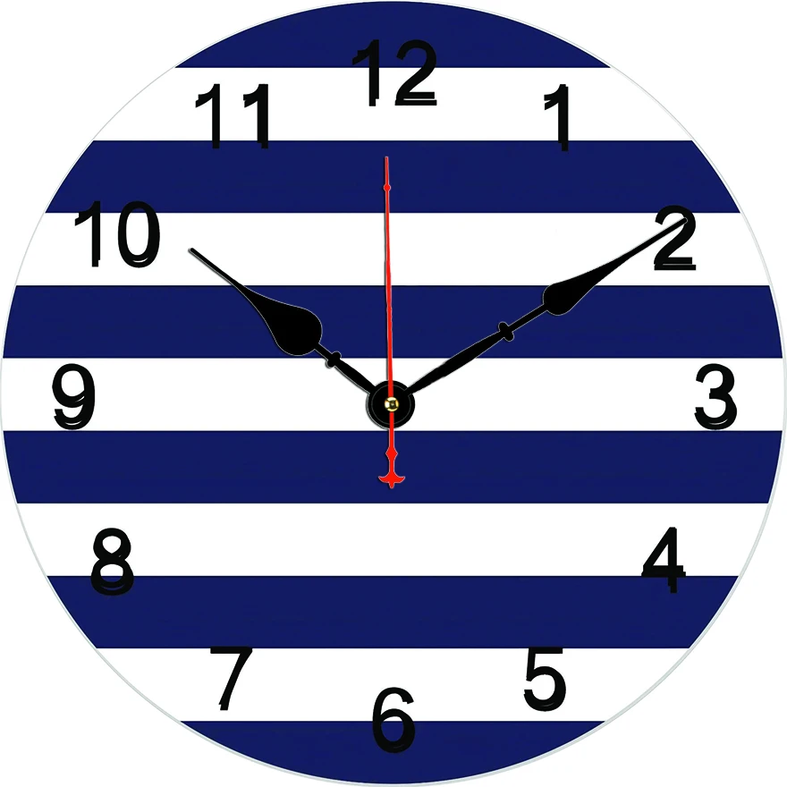 Reloj de pared redondo a rayas azules, sala de estar, dormitorio, cocina, decoración del hogar, reloj de pared, reloj de cuarzo silencioso, artículos de decoración del hogar