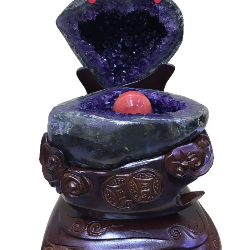 Uruguay amethyst money bag ornament degaussing rough stone living room office crystal ornament crystal hole
