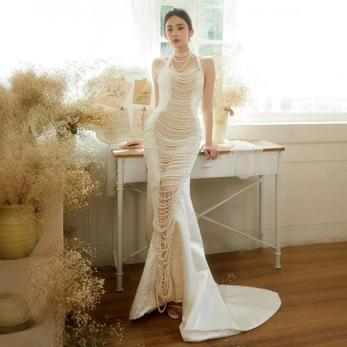 

Высококачественное вечернее платье для тяжелой промышленности, женское платье с лямкой на шее «рыбий хвост», торжественное платье для помолвки, банкетное легкое роскошное платье с темпераментом меньшинств