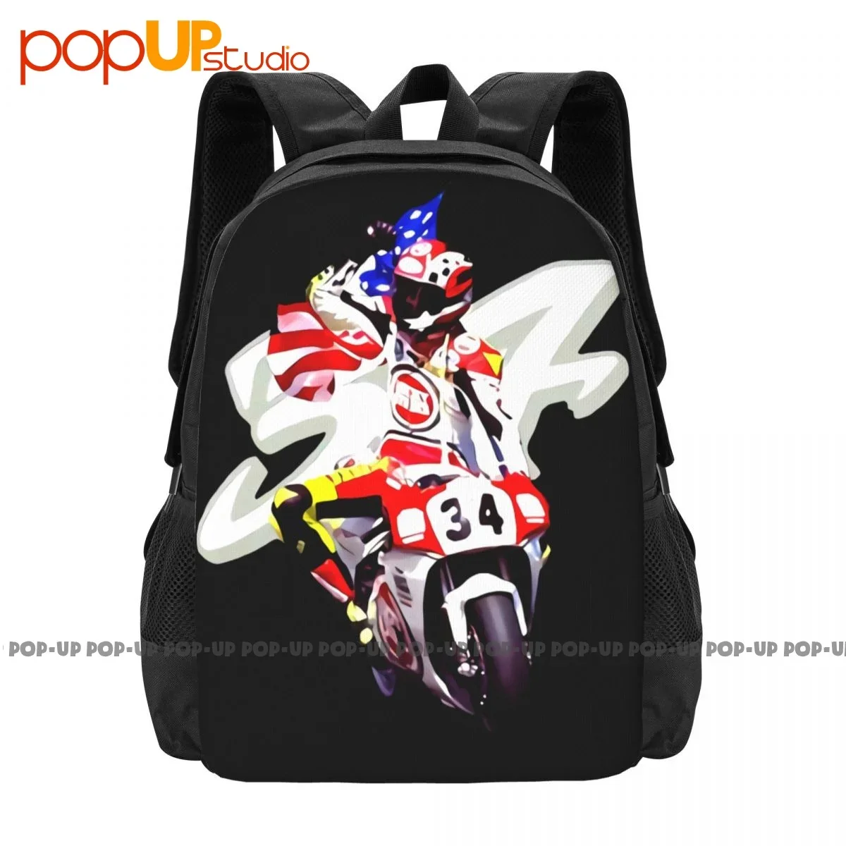 Kevin Schwantz The Wheelie King Of The Mountain Signature Backpack Large Capacity Vintage Art Print