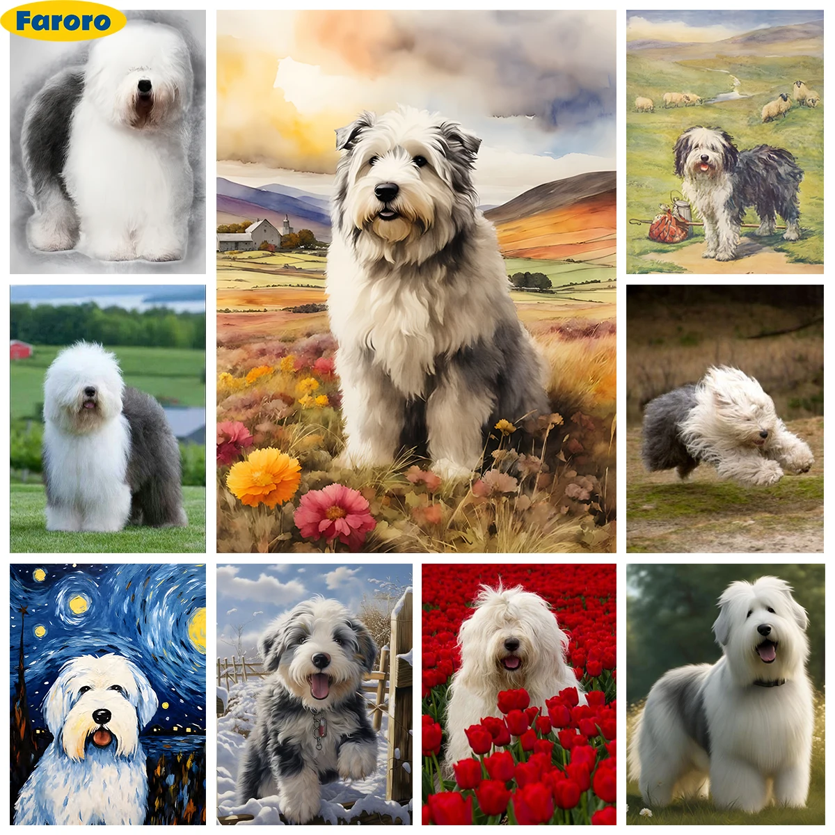 

English Sheepdog 5D Diamond Painting Old Pet Dog Mural Diy Diamond Embroidery Cross Stitch Handmade Crafts Gift Home Wall Decor