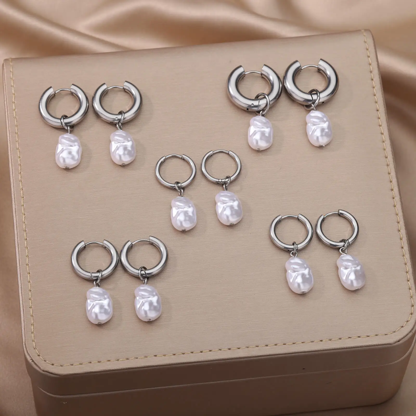 Baroque Pearl Earrings For Women Stainless Steel Water Droplet Silver Color Ring Drop Earring Wedding Party Jewelry Bijoux Femme