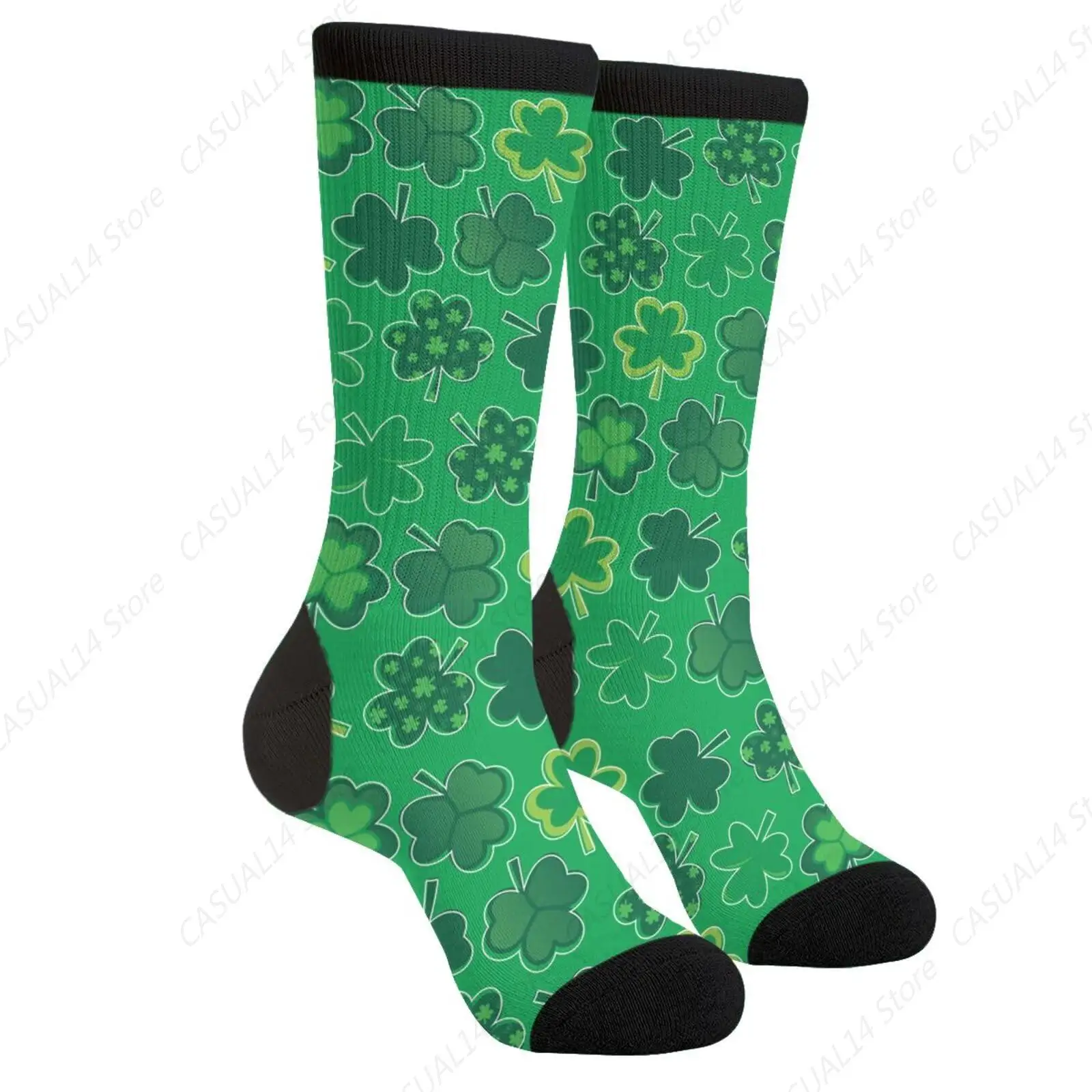 Saint Patrick'S Day Clover Cute Green Funny Novelty Fun Crew Socks Fashion Comfortable Men And Women Crazy Dress Socks