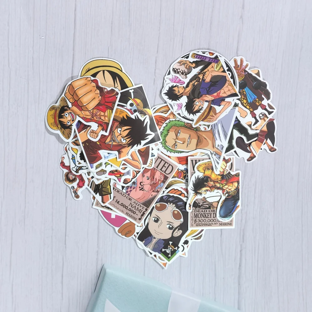 50 Stück One Piece Aufkleber Anime Cartoon Luffy Zoro Sticker für Notizbuch Wasserflasche Gepäck Handy DIY Dekoration