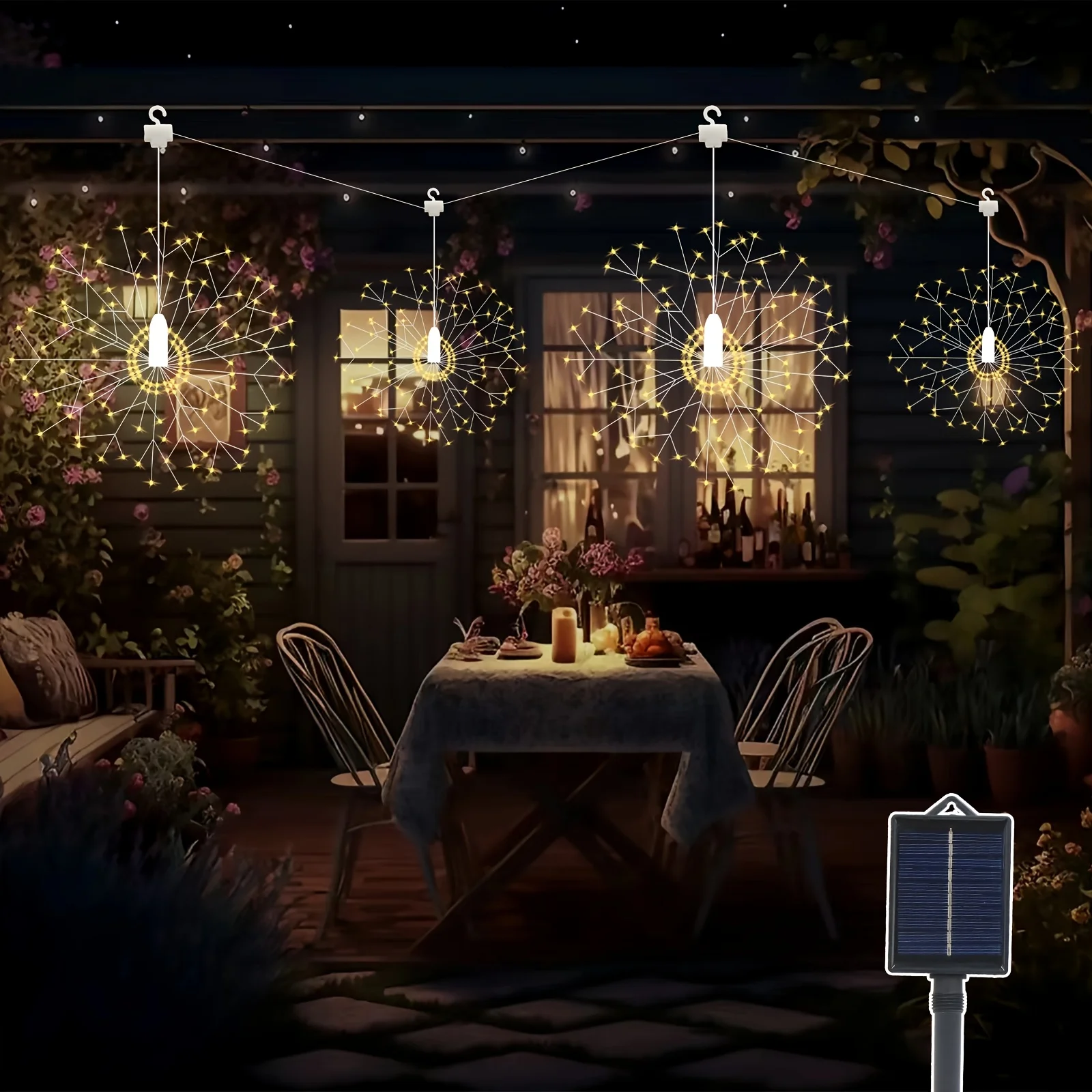 4pcs Solar Outdoor Firefly Light LED Copper Wire Fairy Light Waterproof DIY Firework Lamp for Patio Eaves Garden Yard Christmas