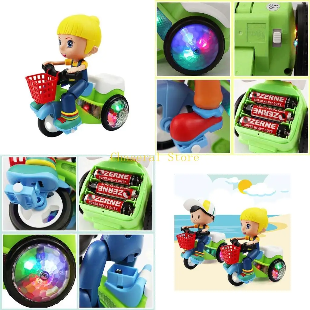 

E7CE Baby Musical Stunt Bike Электрический вращающийся трехколесный велосипед с мигающим легким универсальным колесным малыш