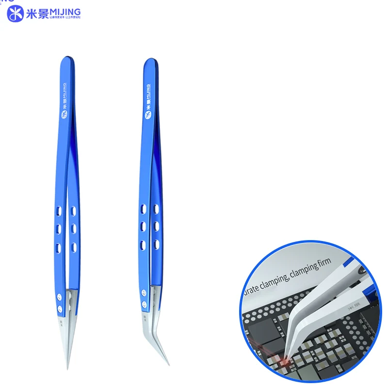 

MIJING Ceramic Tweezers Anti-Static Insulation High Temperature Resistance Forceps Precision Curved Straight Plier Repair Tools