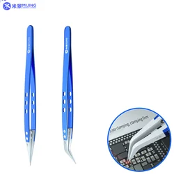 MIJING Ceramic Tweezers Anti-Static Insulation High Temperature Resistance Forceps Precision Curved Straight Plier Repair Tools