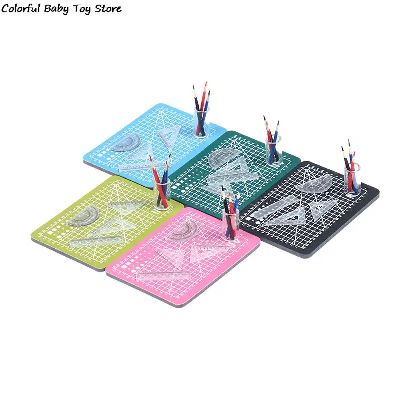 New Arrival 9pcs/set 1:12 Scale Dollhouse Miniature Cutting Mat Scissor Ruler Accessories