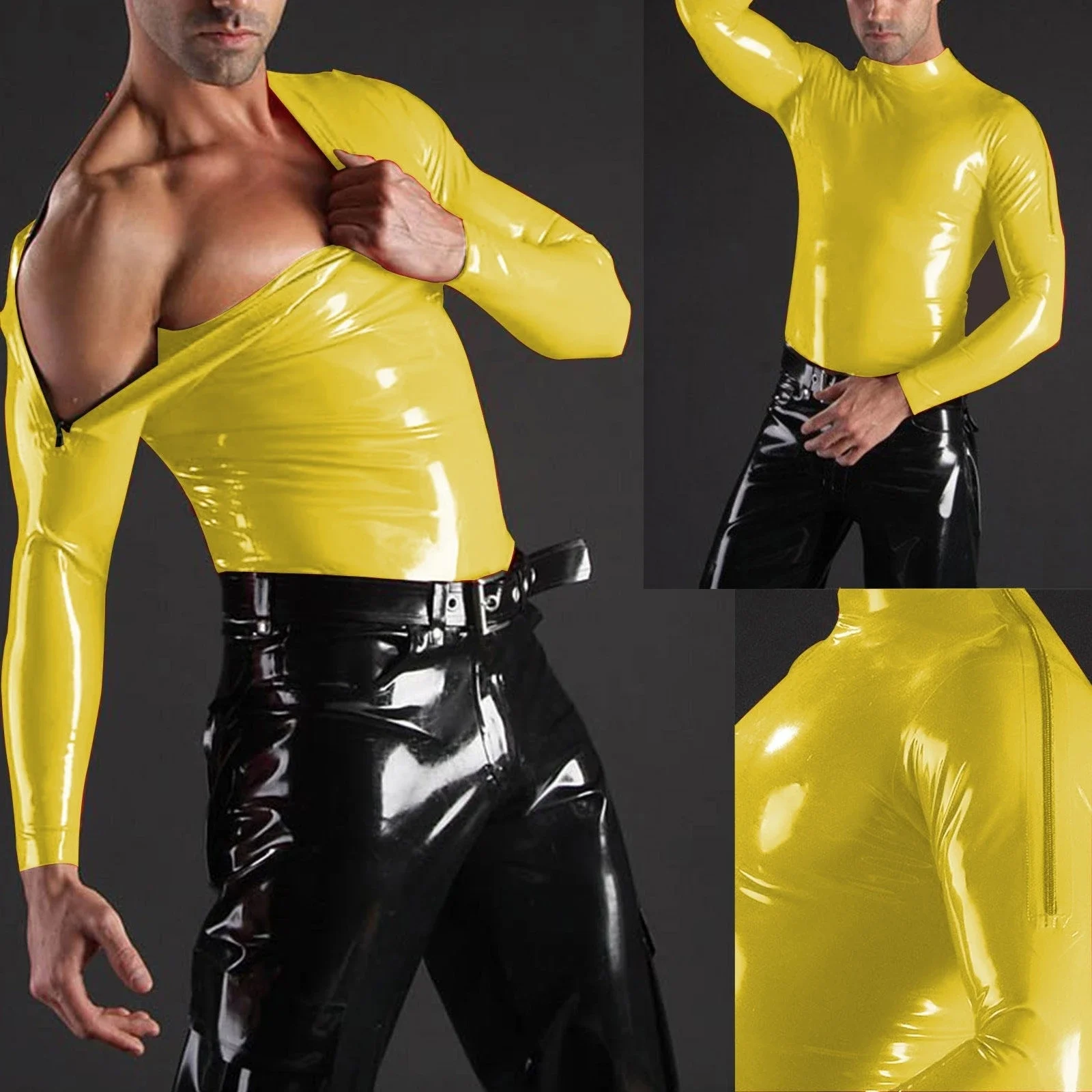 

Мужские костюмы из 100% латексной резины, пальто и брюки на молнии на плечах, маскарад