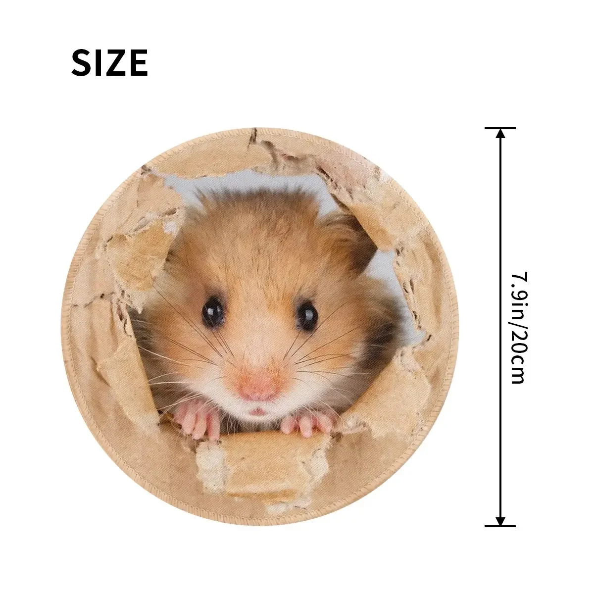 Cant Breathe - Cute Hamster Peeping Through Hole In BrownCardboard Round Mouse Pad ComputerKeyboard Mouse Mat Gaming PC Desk Mat