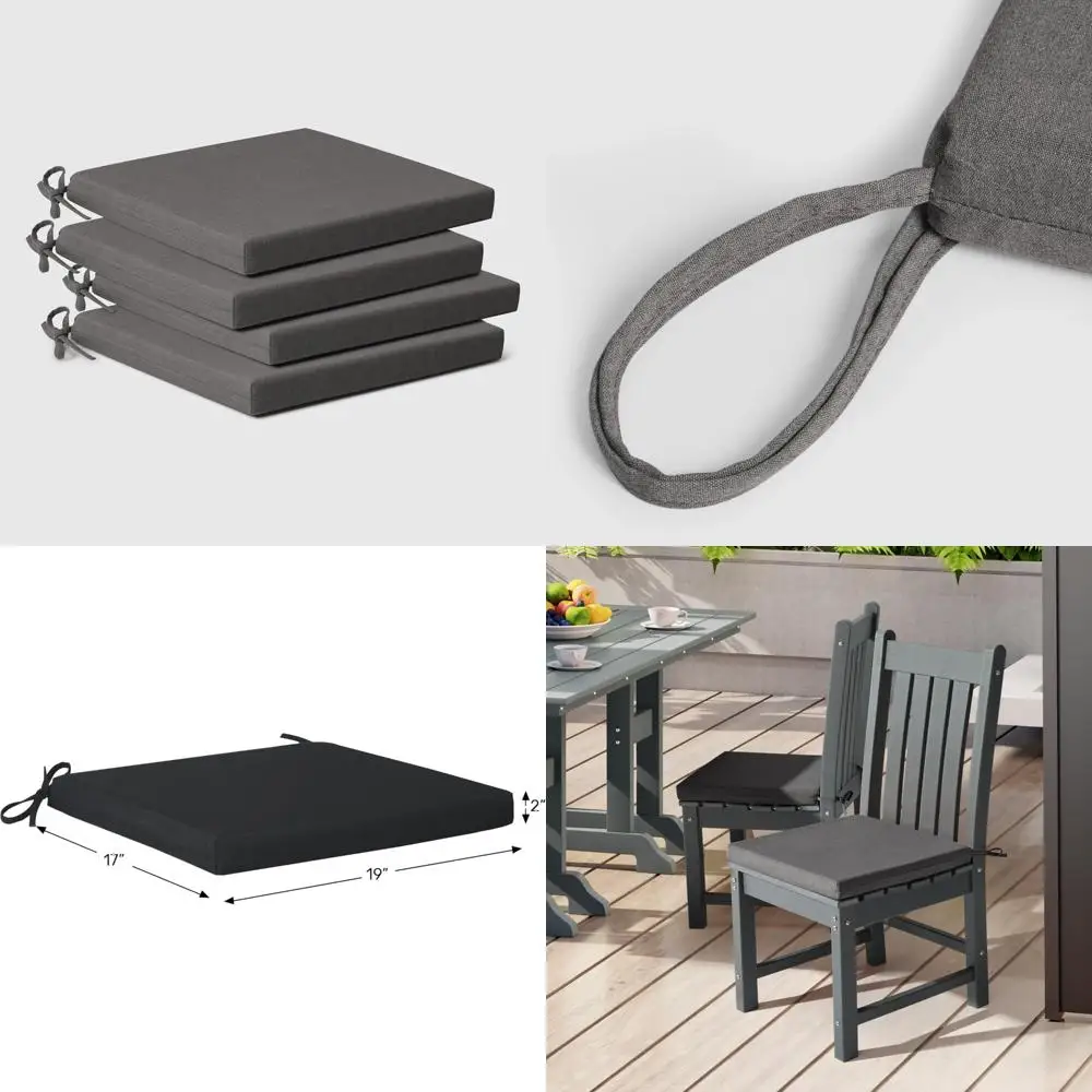 

Outdoor Patio Kitchen Dining Chair Square Seat Cushions Set of 4, 19x17, Grey, Comfortable and Durable for Outdoor Dining