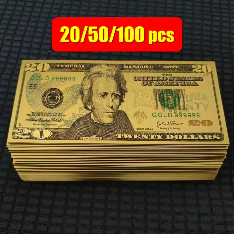 

20~100pcs USD 20 Dollars 24k Gold USD 20 Dollars Fake Bills Gold Banknotes Paper Money Banknotes Collection