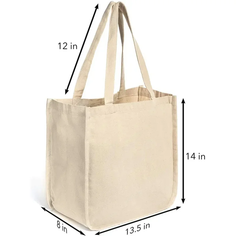 Custom , Eco friendly custom logo printed recyclable cotton canvas tote bag canvas with leather handles