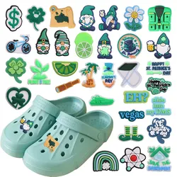 1-34PCS Ireland Happy ST Patrick's Day Four-leaf Clover PVC Shoe Charms Accessories Hole Slipper Ornaments Holiday Present